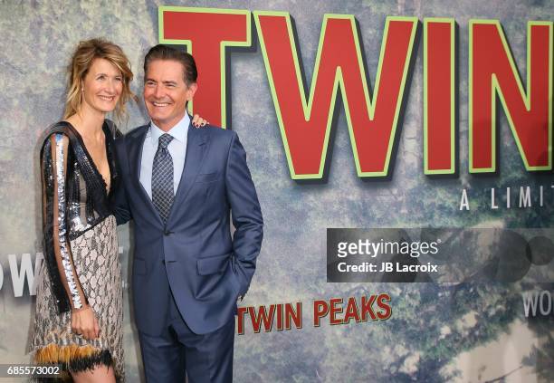 Kyle MacLachlan and Laura Dern attend the premiere of Showtime's 'Twin Peaks' at The Theatre at Ace Hotel on May 19, 2017 in Los Angeles, California.