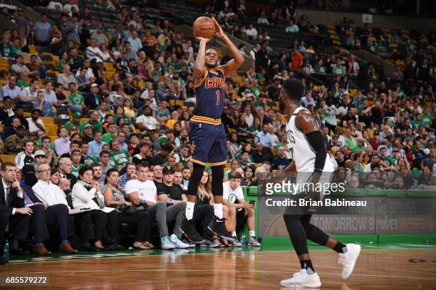 James Jones of the Cleveland Cavaliers shoots the ball against the Boston Celtics during Game Two of the Eastern Conference Finals of the 2017 NBA...