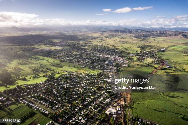 aerial view of a small town - town australia stock-fotos und bilder