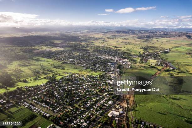 aerial view of a small town - small town community stock pictures, royalty-free photos & images