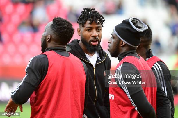 Injured Junior Tallo of Amiens before the Ligue 2 match between Stade de Reims and Amiens SC at Stade Auguste Delaune on May 18, 2017 in Reims,...