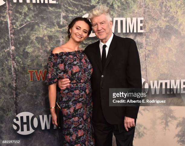 David Lynch and Emily Stofle attend the premiere of Showtime's "Twin Peaks" at The Theatre at Ace Hotel on May 19, 2017 in Los Angeles, California.
