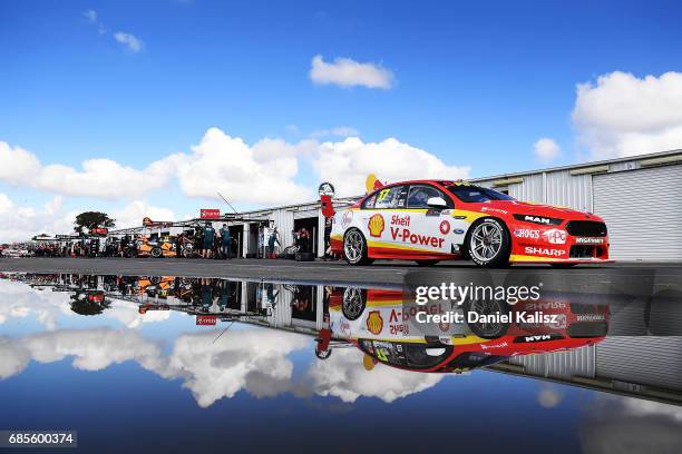 Scott McLaughlin drives the Shell V-Power Racing Team Ford Falcon FGX during qualifying for race 9 for the Winton SuperSprint, which is part of the...