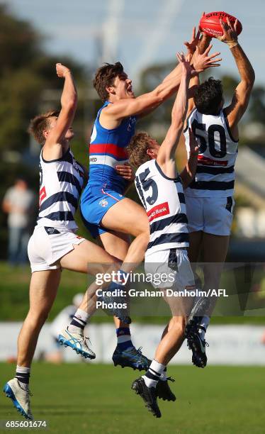 Daniel Capiron of Geelong takes a mark during the round six VFL match between the Footscray Bulldogs and the Geelong Cats at Whitten Oval on May 20,...