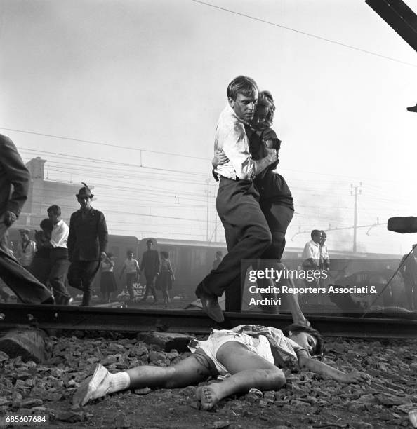 Italian actress Eleonora Rossi Draghi with French actor Jean Louis Trintignant - as Carlo, the son of a fascist hierarch - in a scene from the film...