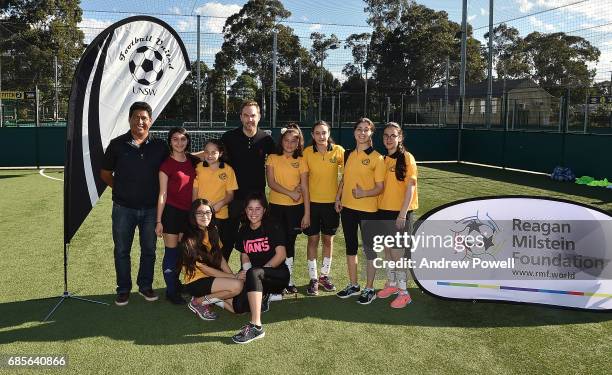 Jason Mcateer legend of Liverpool poses for a photograph with under 16's during the Ultimate Soccer tournament on May 20, 2017 in Sydney, Australia.