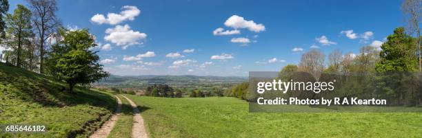 panoramic view of north wales countryside on a beautiful spring day - mold flintshire stock-fotos und bilder