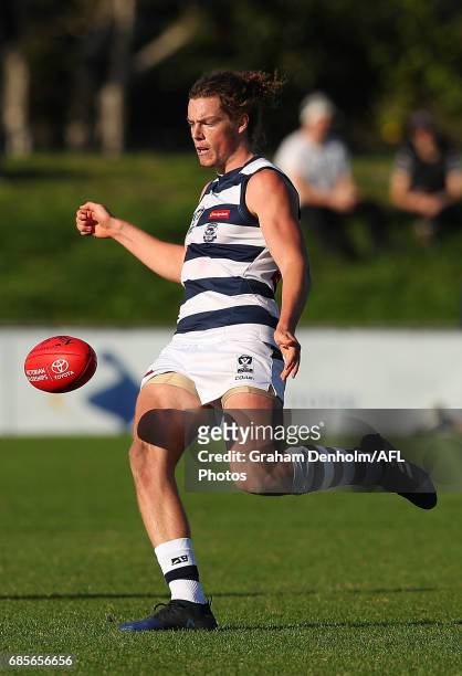 Wylie Buzza of Geelong in action during the round six VFL match between the Footscray Bulldogs and the Geelong Cats at Whitten Oval on May 20, 2017...