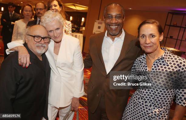 Danny DeVito, Glenn Close, Joe Morton and Laurie Metcalf pose at the 2017 Drama League Awards Luncheon at The Marriott Marquis Times Square on May...