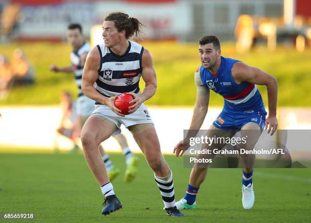 Wylie Buzza of Geelong in action during the round six VFL match between the Footscray Bulldogs and the Geelong Cats at Whitten Oval on May 20, 2017...