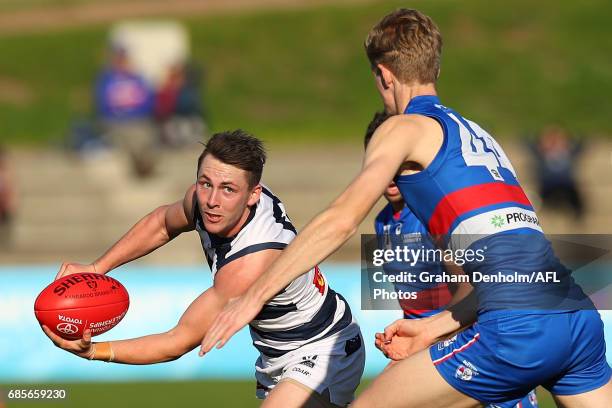 Marcus Thompson of Geelong in action during the round six VFL match between the Footscray Bulldogs and the Geelong Cats at Whitten Oval on May 20,...