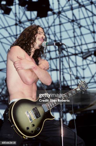 Chris Cornell of Soundgarden performing at Lollapalooza '92 at Shoreline Amphitheatre in Mount View, California on August 15, 1992.