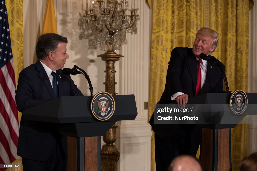 Donald Trump Holds Joint Press Conference With Colombian President Santos