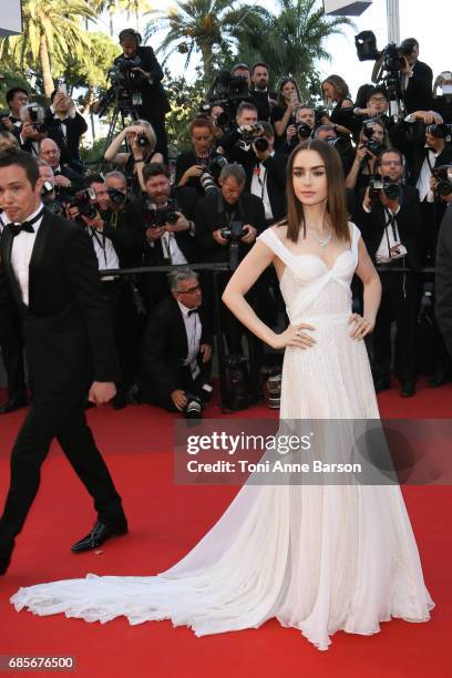 Lily Collins attends the "Okja" screening during the 70th annual Cannes Film Festival at Palais des Festivals on May 19, 2017 in Cannes, France.