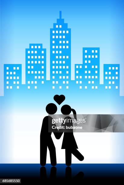love and relationship blue vector city background - city window reflection stock illustrations