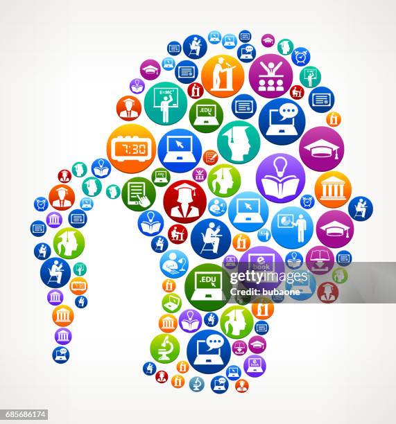 female head e-learning and college education vector button pattern - high school student computer stock illustrations