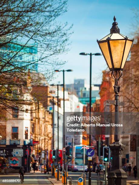 england, manchester, bridge st., street.light - manchester uk stock pictures, royalty-free photos & images