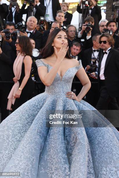 Aishwarya Rai Bachchan attends the 'Okja' Screening during the 70th annual Cannes Film Festival at Palais des Festivals on May 19, 2017 in Cannes,...