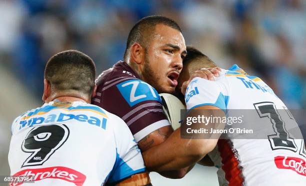 Addin Fonua-blake of the Sea Eagles in action during the round 11 NRL match between the Gold Coast Titans and the Manly Sea Eagles at Cbus Super...
