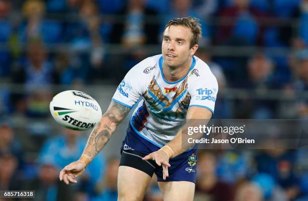 Kane Elgey of the Titans in action during the round 11 NRL match between the Gold Coast Titans and the Manly Sea Eagles at Cbus Super Stadium on May...