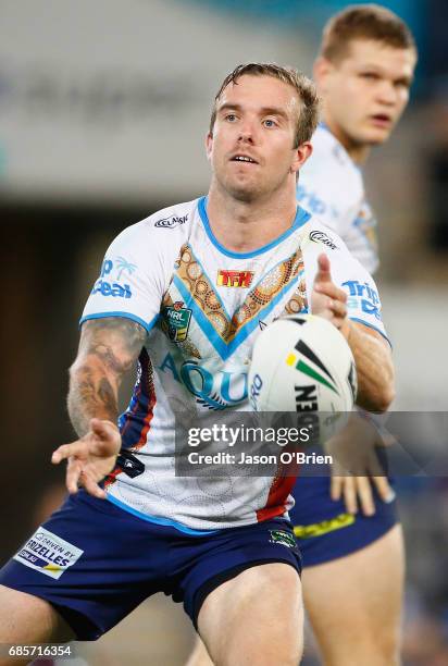 Kane Elgey of the Titans in action during the round 11 NRL match between the Gold Coast Titans and the Manly Sea Eagles at Cbus Super Stadium on May...