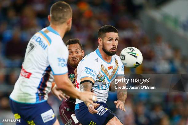 Nathan Peats of the Titans in action during the round 11 NRL match between the Gold Coast Titans and the Manly Sea Eagles at Cbus Super Stadium on...