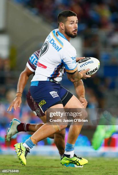 Nathan Peats of the Titans in action during the round 11 NRL match between the Gold Coast Titans and the Manly Sea Eagles at Cbus Super Stadium on...