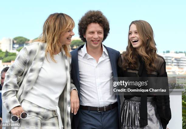 Actress Emma Suarez, director Michel Franco and actress Ana Valeria Becerril attend the "April's Daughter" photocall during the 70th annual Cannes...