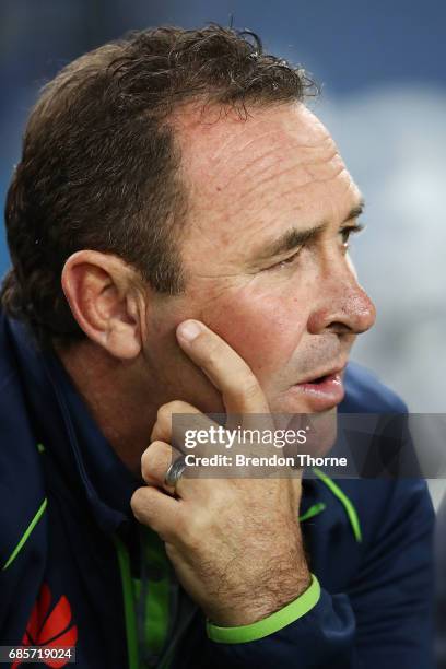 Raiders coach, Ricky Stuart looks on during the round 11 NRL match between the Parramatta Eels and the Canberra Raiders at ANZ Stadium on May 20,...