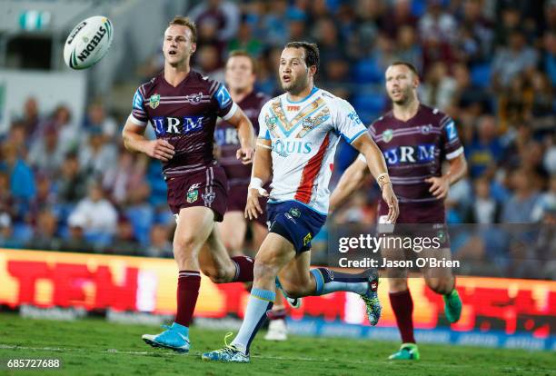 Tyrone Roberts of the Titans in action during the round 11 NRL match between the Gold Coast Titans and the Manly Sea Eagles at Cbus Super Stadium on...