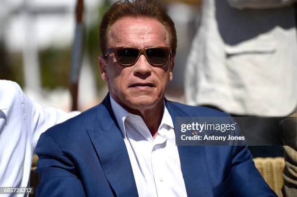 Arnold Schwarzenegger attends photocall for 'Wonders of the Sea 3D' during the 70th annual Cannes Film Festival at Nikki Beach on May 20, 2017 in...