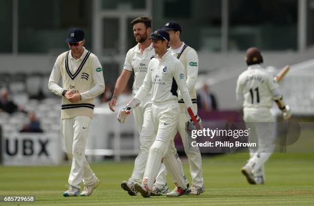 James Franklin celebrates after dismissing Kumar Sangakkara of Surrey during day two of the Specsavers County Championship Division One cricket match...