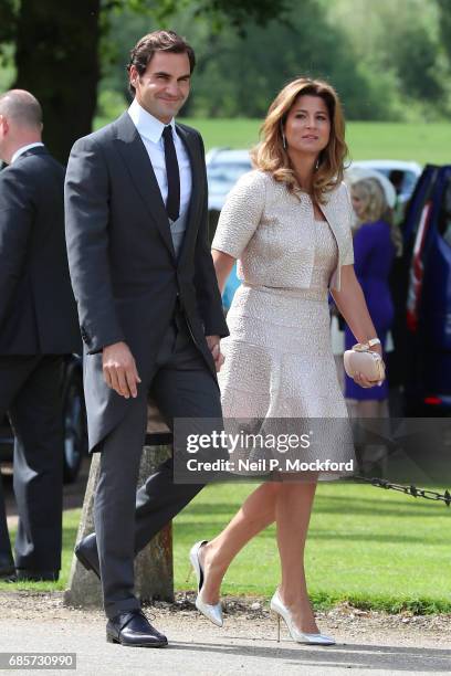 Roger Federer and Mirka Federer seen arriving at St Mark's Church for the Wedding of Pippa Middleton and James Matthews on May 20, 2017 in...