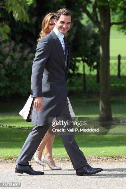 Roger Federer and Mirka Federer seen arriving at St Mark's Church for the Wedding of Pippa Middleton and James Matthews on May 20, 2017 in...