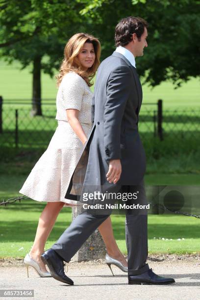 Roger Federer and Mirka Federer seen arriving at St Mark's Church for the Wedding of Pippa Middleton and James Matthews on May 20, 2017 in...