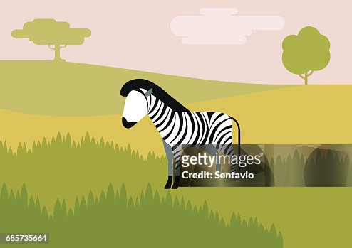 Zebra Sabana Diseño Plano Dibujos Animados Animales Salvajes Colección De  Niños Zoo Plana Ilustración de stock - Getty Images