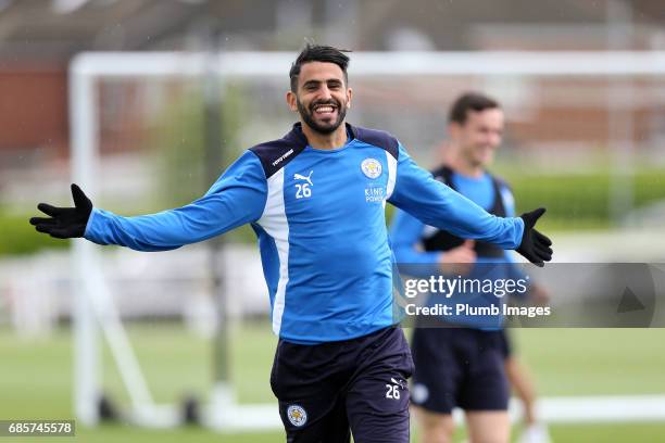 May 20: Riyad Mahrez during the Leicester City training session at Belvoir Drive Training Complex on May 20 , 2017 in Leicester, United Kingdom.