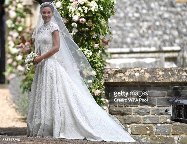 Pippa Middleton arrives for her wedding to James Matthews at St Mark's Church on May 20, 2017 in Englefield Green, England.