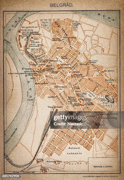 belgrade map 1893 - belgrade serbia stock illustrations