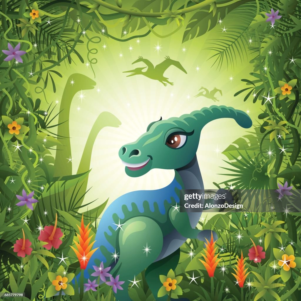 Cute Dinosaur in the Jungle