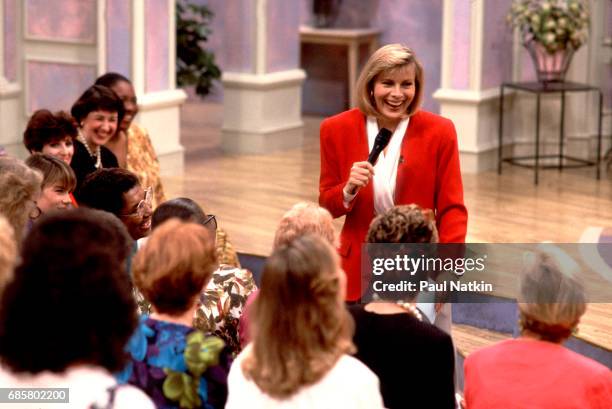 Television host Jenny Jones speaks with members of the audience during her talk show, Chicago, Illinois, September 11, 1991.