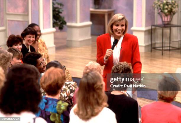 Television host Jenny Jones speaks with members of the audience during her talk show, Chicago, Illinois, September 11, 1991.