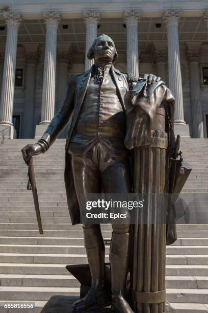 Statue of George Washington situated in front of the South Carolina State House in Columbia. Construction work first began in 1851 and was completed...