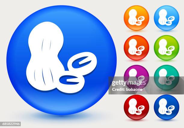 peanuts icon on shiny color circle buttons - mixed nuts stock illustrations