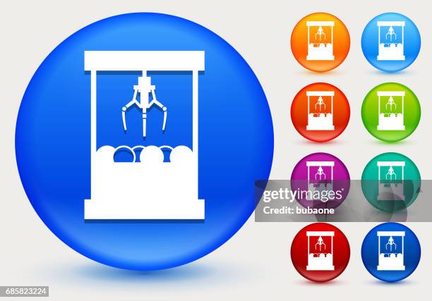 toy grabber icon on shiny color circle buttons - mechanical grabber stock illustrations