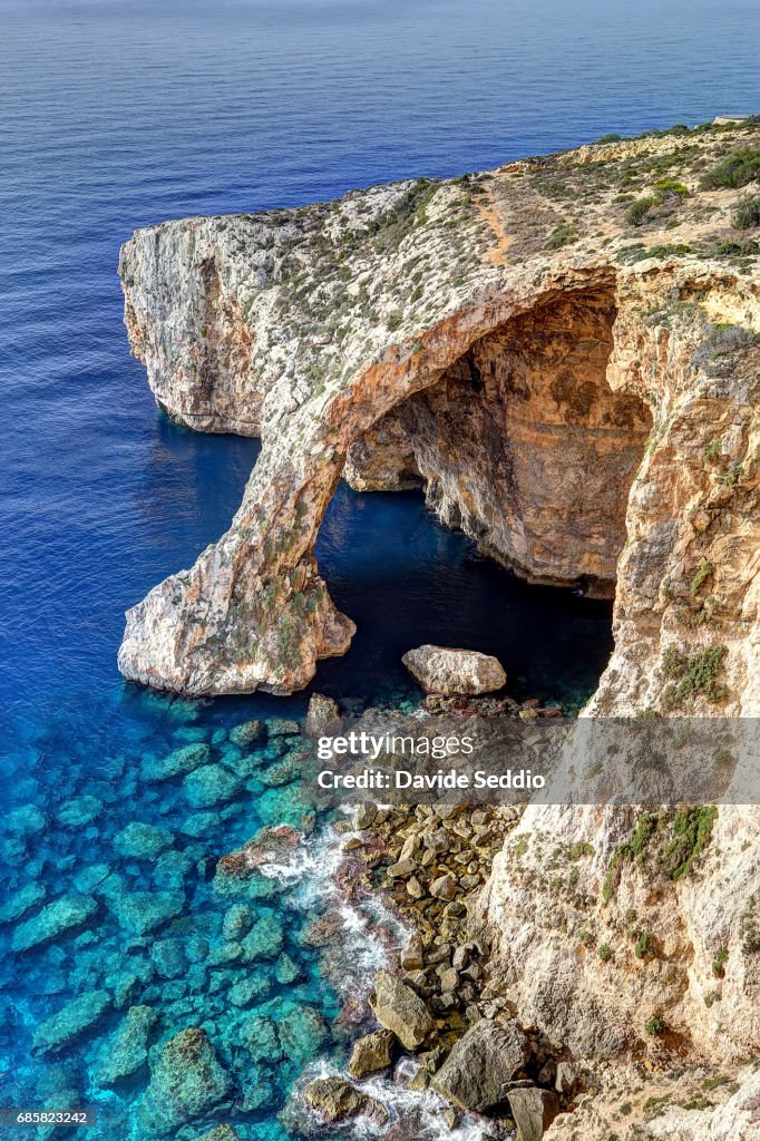 The Blue Grotto caverns, rock formation on the mediterranean sea.