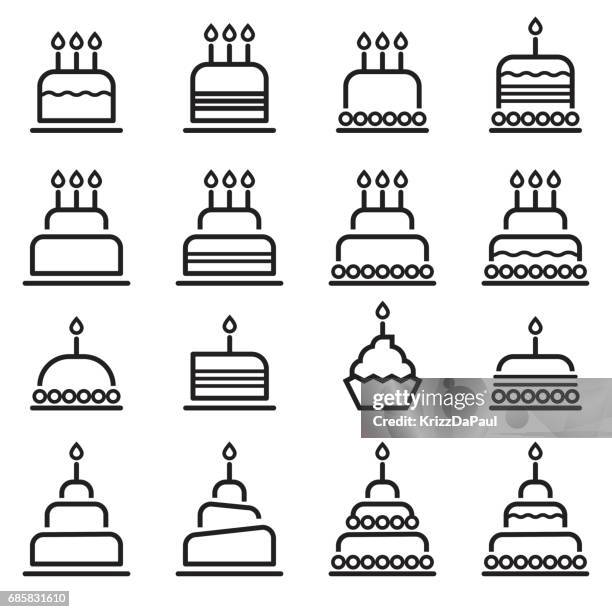 birthday cake thin line icons - layer cake stock illustrations