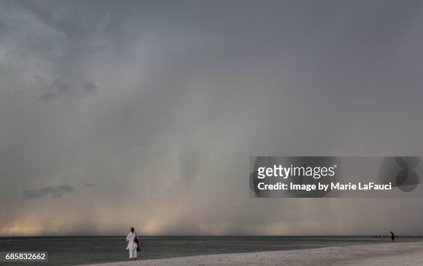 dramatic scene with torrential rain at the beach along the coastline - naples florida beach stockfoto's en -beelden