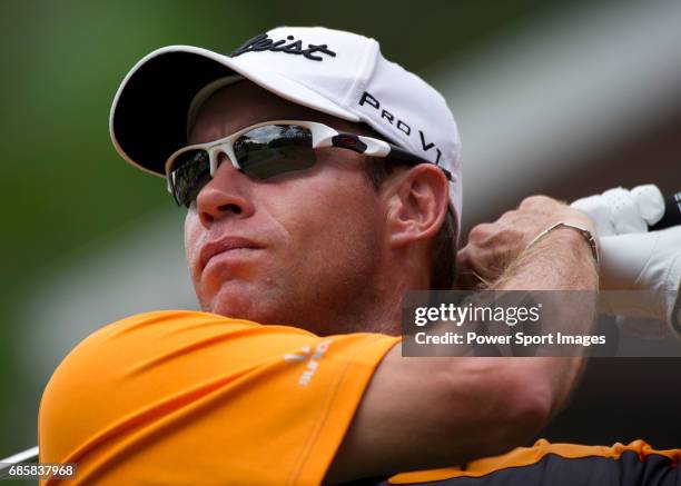 Brian Davis tees off at the first during Round 3 of the CIMB Asia Pacific Classic 2011 at the MINES resort and golf club, on 29 October 2011, near...