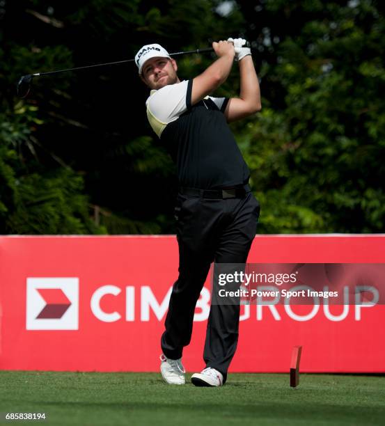 Ryan Moore teeing off at the fourth during Round 1 of the CIMB Asia Pacific Classic 2011 at the MINES resort and golf club, on 27 October 2011, near...